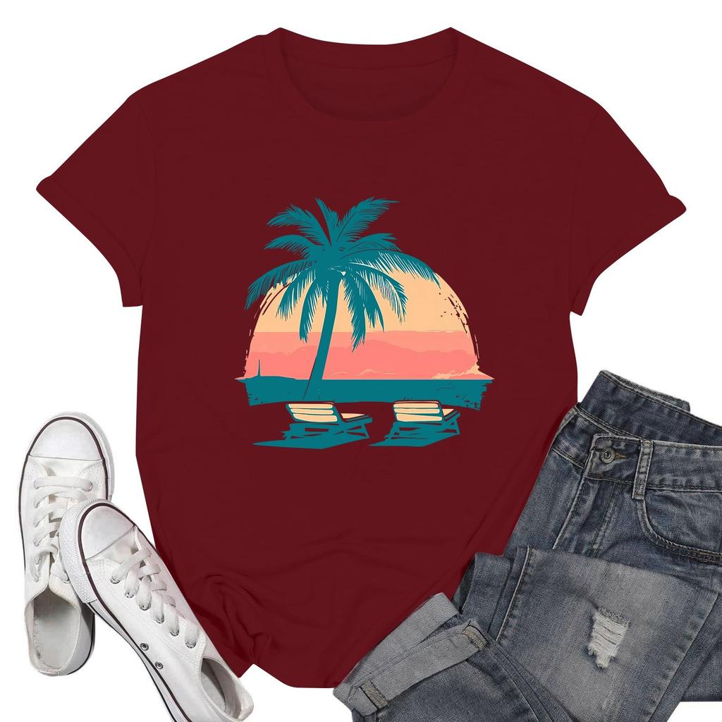 Women's Fashion Casual Printed Short Sleeve Round Neck Pullover Tops