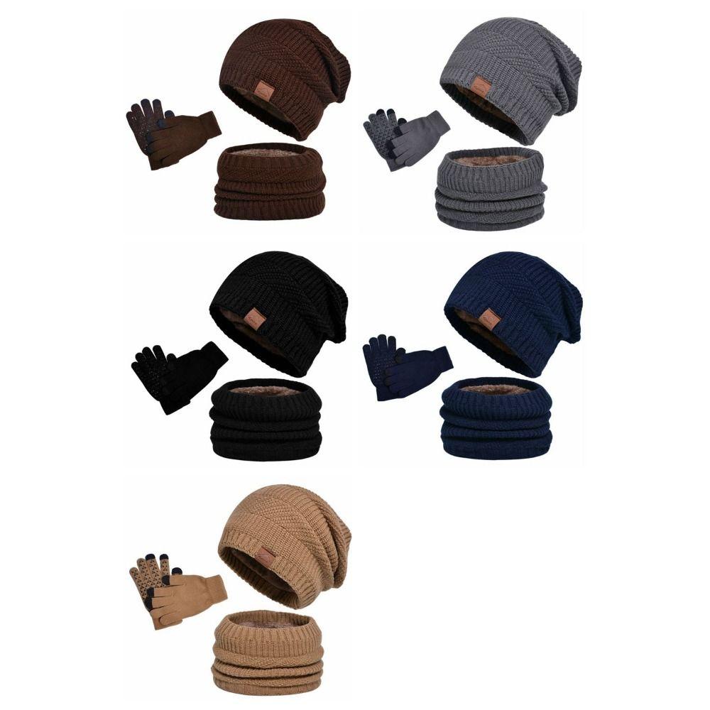 3pcs Wool Hat Scarf Gloves Set Warm Winter Beanie Hat Simple Thermal Knit Cap  Winter