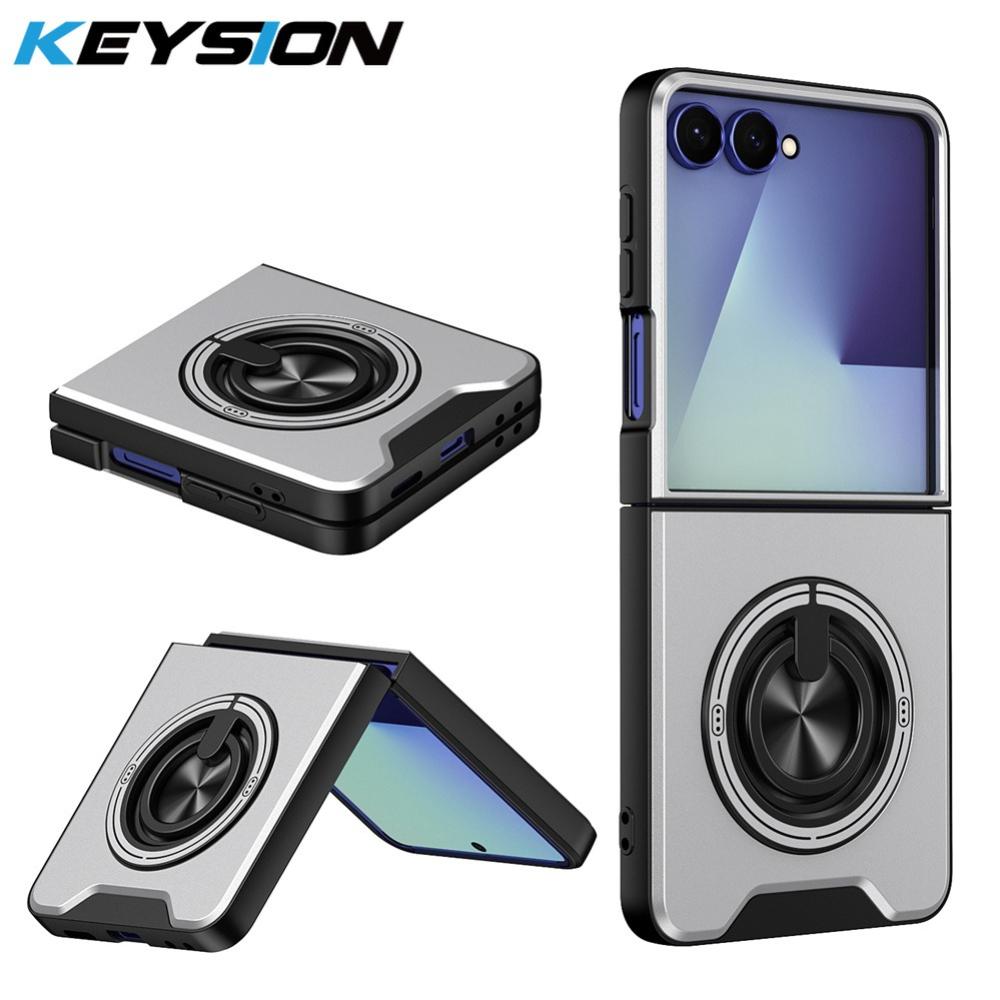 KEYSION Магнитный чехол для телефона Samsung Z Flip 8 7 FE 6 5 Силикон+ПК 360° Кольцо-подставка Ударопрочный чехол для Galaxy Z Flip 5 6 7 8