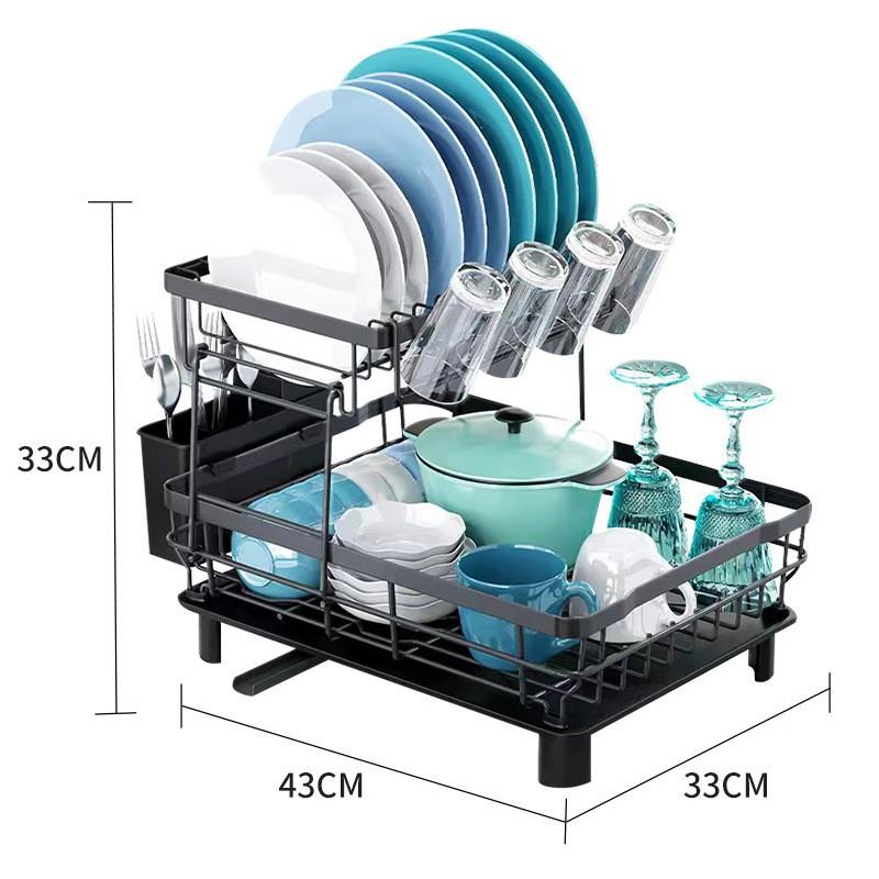 Stainless Steel Dish Drying Rack Kitchen Sink Counter Double Layer Utensil Organizer Bowl Cup Storage