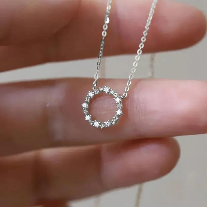 Xiaomi Huitan Exquisite Round Circle Pendant Necklace with Dazzling CZ Stone Modern Fashionable Women's Accessories Versatile Jewelry