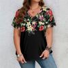 Летняя женская футболка с короткими рукавами, свободные футболки с V-образным вырезом, повседневные винтажные топы с принтом в виде цветов, модная одежда