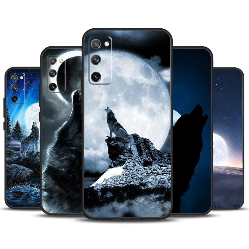 Чехол "Воющий волк на луне" для Samsung Galaxy S24 Ultra S21 S22 S23 Plus S20 FE S8 S9 S10 Note 10 20 Ultra