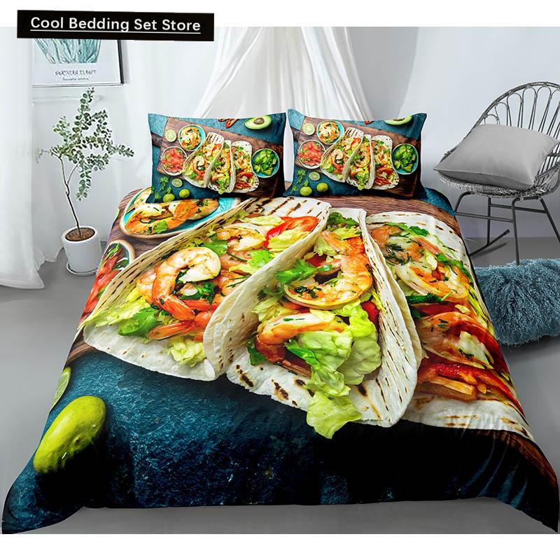 Еда Говядина Комплект постельного белья 3D Свежее мясо Пододеяльник Кинг/Квин Сайз Вкусные морепродукты Сашими Голень Стейк Реалистичный Пододеяльник