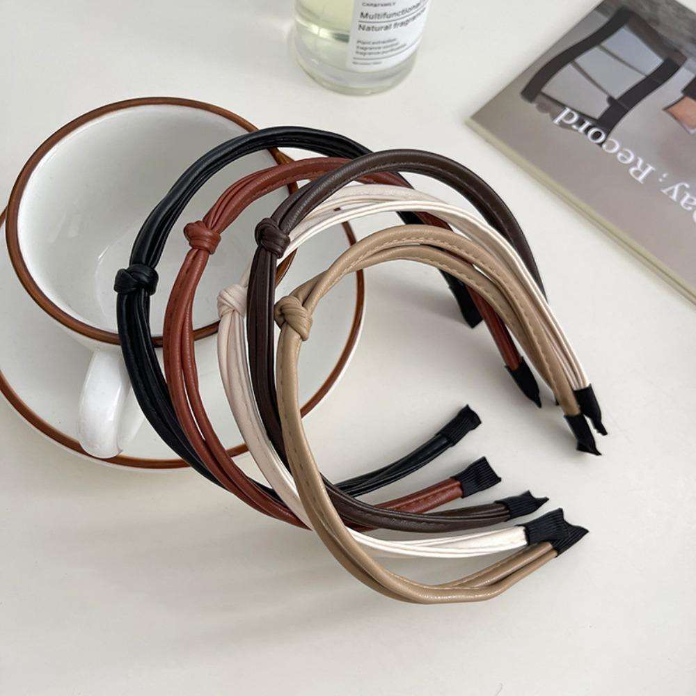 Black Brown White Knot Head Bands Thin Hair Accessories Simple Leather Headband  Girl Women