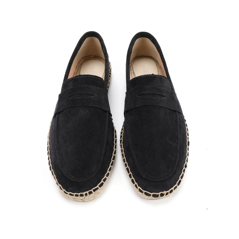LUXSOLE Мужские джутовые эспадрильи Лоферы без шнуровки Коровья замша Кожа Повседневная обувь