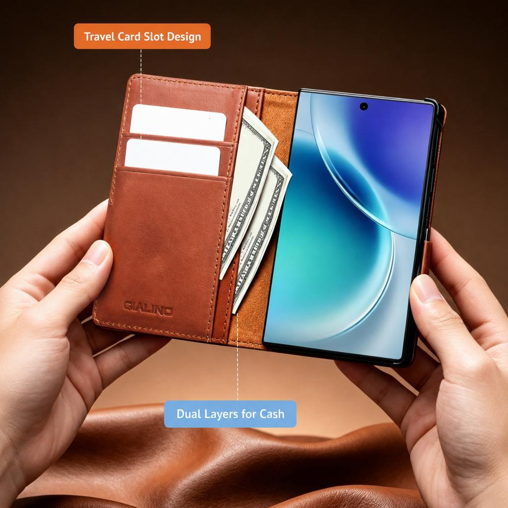 Waxed Genuine Leather Case for Samsung Galaxy Z Fold8 Z Fold8 Ultra Magnetic Flip Wallet Cover Card Slot Shockproof