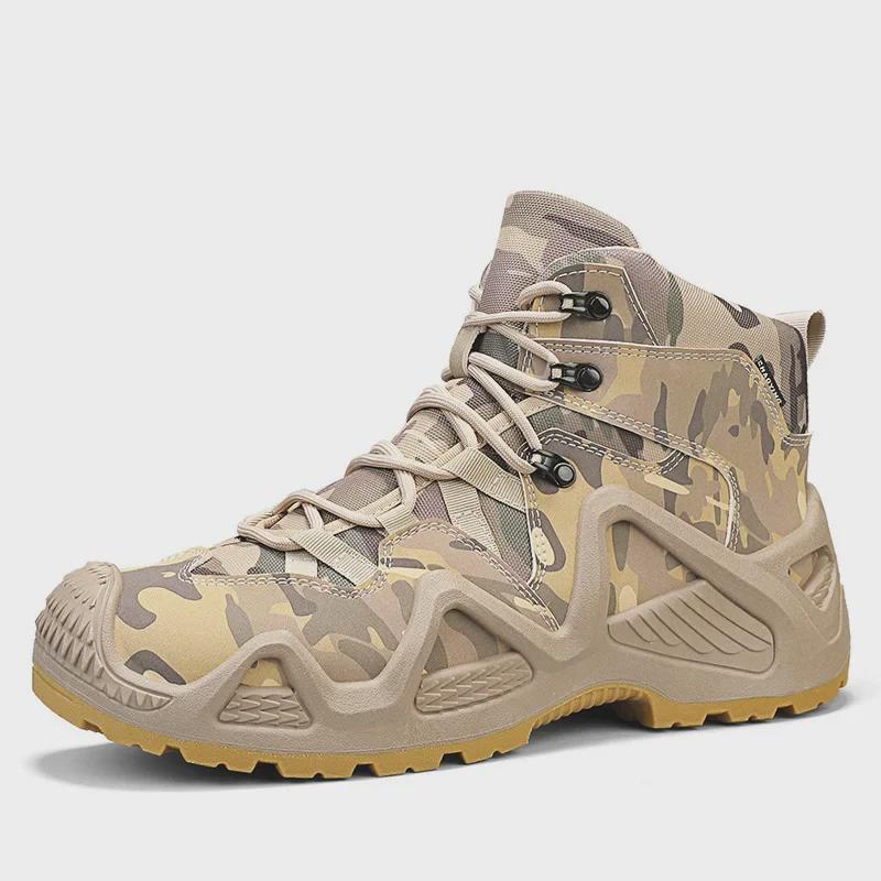Men's Camouflage Oxford Waterproof Tactical Boots - Non-Slip, Large Size (45, 46) for Outdoor Rock Climbing & Hiking.