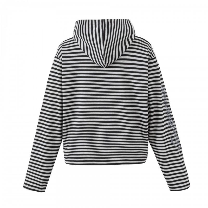 Unisex Gothic Style Striped Hooded Zip-Up Sweatshirt Casual Oversized Pullover Fall