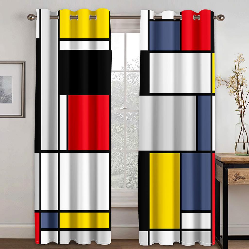 3D Modern Abstract Geometric Art Red & Black Design Curtains 2 Panels Home Living Room Bedroom Balcony Kitchen Decor Curtains