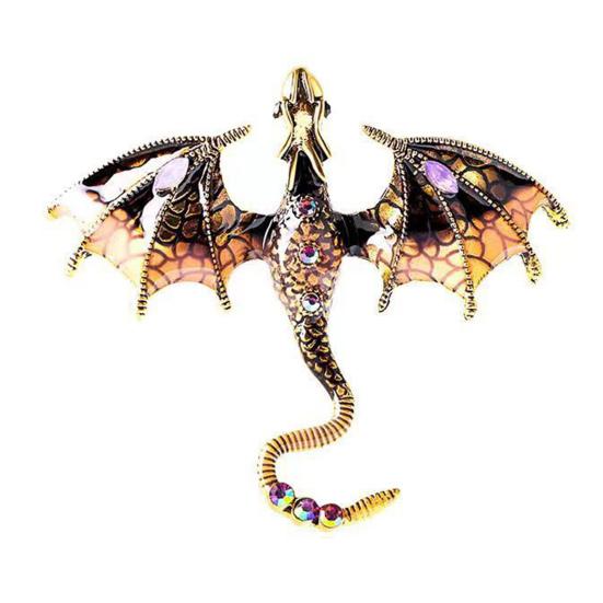 Vintage Oil-Dripping Flying Dragon Brooch Rhinestone Cartoon Enamel Animal Shape Hat