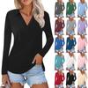 Women's Summer Fashion Casual Solid Color Printed V-Neck Long Sleeve Shirt Top