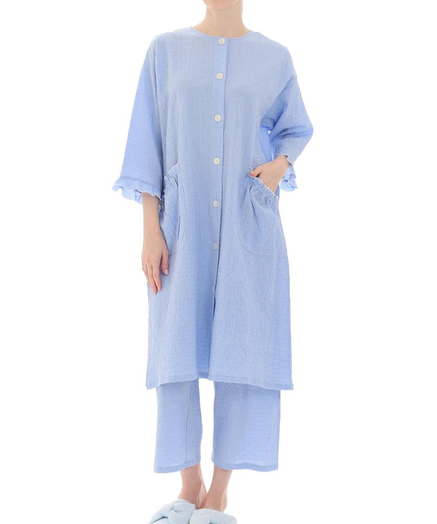 Пижамный комплект из вуали и полосатой пижамы Muji с синим [Narue] и платьем, женский