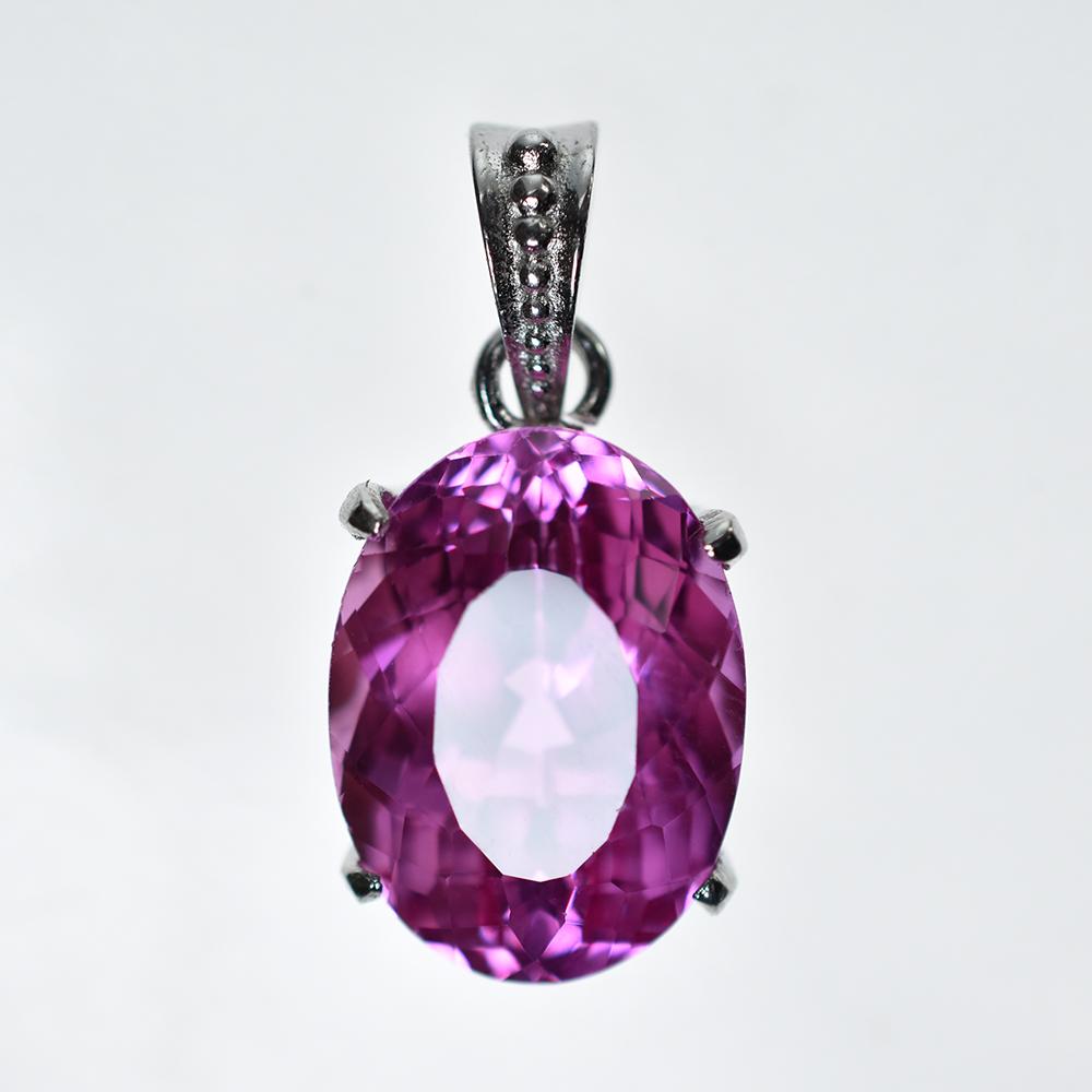 29.55 Ct NATURAL Pink Sapphire 925 CERTIFIED Sterling Silver Oval Shape Pendant MY.PDS-337-NS