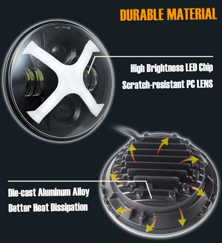 HENGTUAOTO 7" Светодиодная фара мотоцикла X-стиля с белыми/синими ДХО для Street Glide, Softail Heritage, Road King, Electra Glide