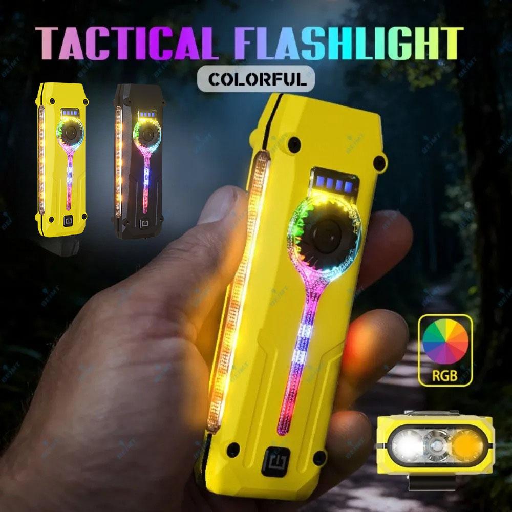 Slim EDC Flashlight Dual Direction Metal Clip Magnetic Body Three Light Modes RGB Laser Pointer 7 Color Changing Function Gift