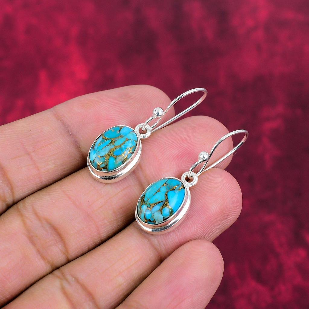 Серьги ручной работы из голубого медно-бирюзового драгоценного камня, серьги из цельного серебра 925 пробы, старинные ювелирные изделия, для подарка на помолвку