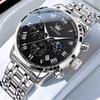 OLEVS Men's Quartz Watch Water-Resistant, Date Display, Luminous Hands, Stainless Steel Band, Black