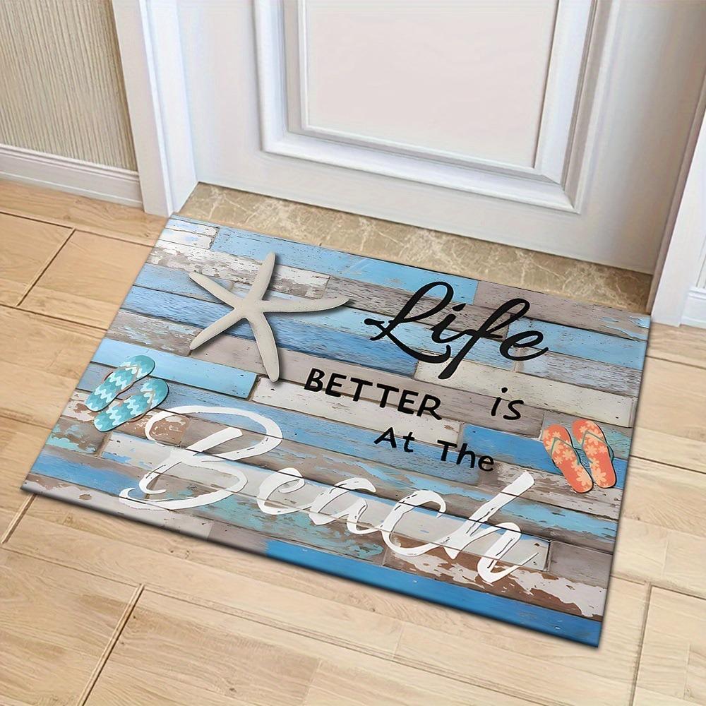 Dreamy Ocean Doormat, Seashell Wave Print Rug for Home Office Porch Hallway Decor, Durable Non-slip