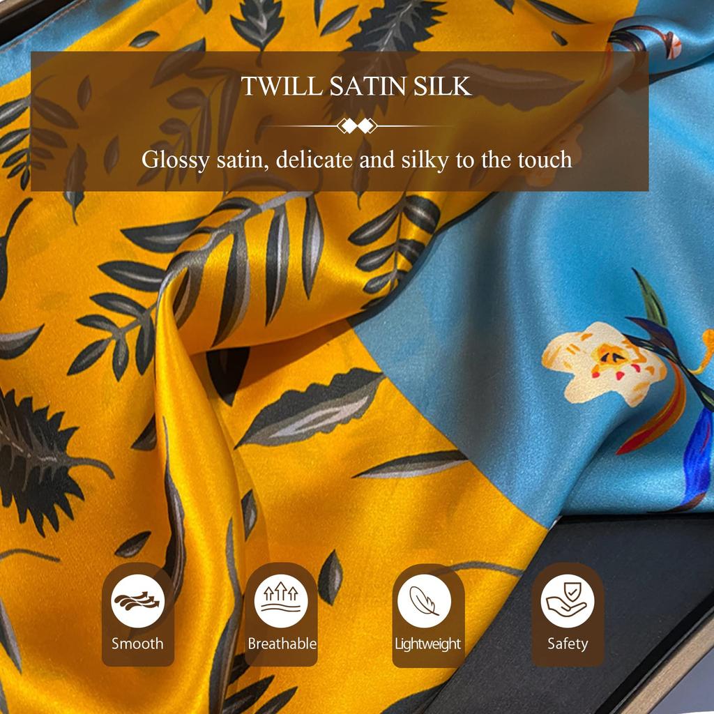 LumiSyne Silk Square Colorful Floral and Tree Lightweight Square Neck Multifunctional Decorative Neck Hair Bandage Women's Scarf, Scarf, 70x70cm,