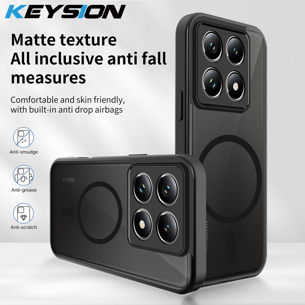KEYSION Магнитный чехол для телефона для Xiaomi 14T Pro 5G Силикон+ПК Матовый Полупрозрачный Прозрачный Ударопрочный Задняя крышка для Xiaomi 14T