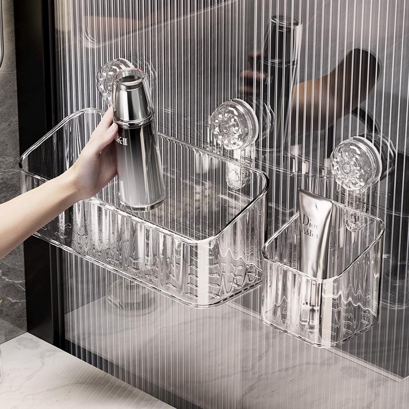 Настенная полка-органайзер на присосках без сверления для ванных принадлежностей и косметики