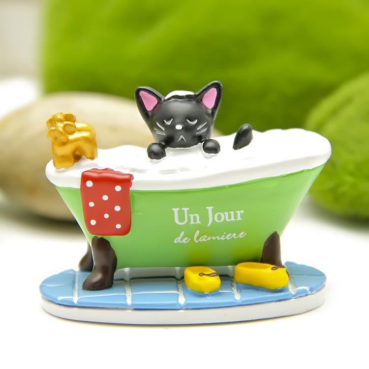 Taking Cat Black A Bath In The Bathtub Resin Ornament For Home Gifts Styling