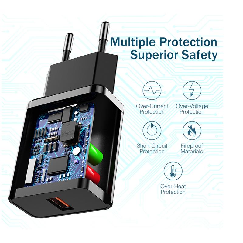 Quick Charge 3.0 USB зарядное устройство универсальный QC 3.0 18 Вт адаптер быстрой зарядки настенное зарядное устройство для мобильного телефона для iPhone Samsung Xiaomi
