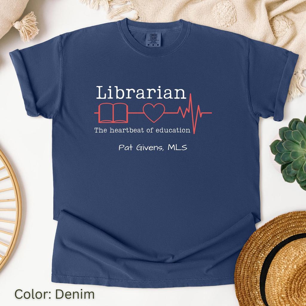 Librarian Heartbeat T-Shirt: Unisex Garment-Dyed Book Lover Tee