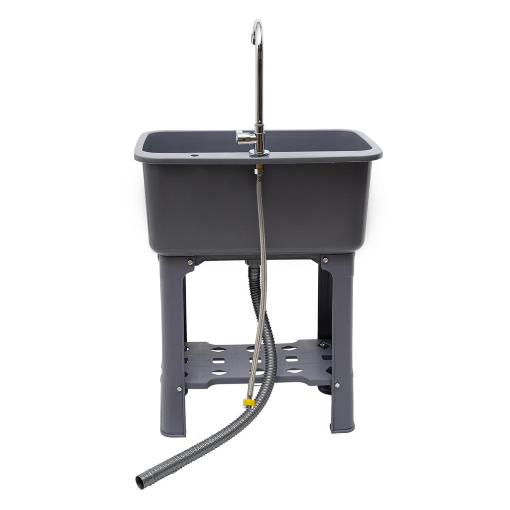 Отдельностоящая хозяйственная раковина со смесителем, большая раковина для прачечной объемом 48 л, серая/черная полипропиленовая чаша для прачечной, гаража, кухни