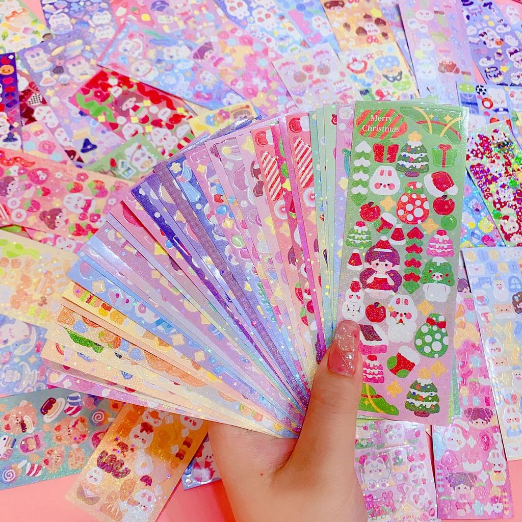 100Pcs Handbook Stickers Cartoon Collage Laser Sticker DIY Decorative Scrapbooking Journals Stationery School Supplies