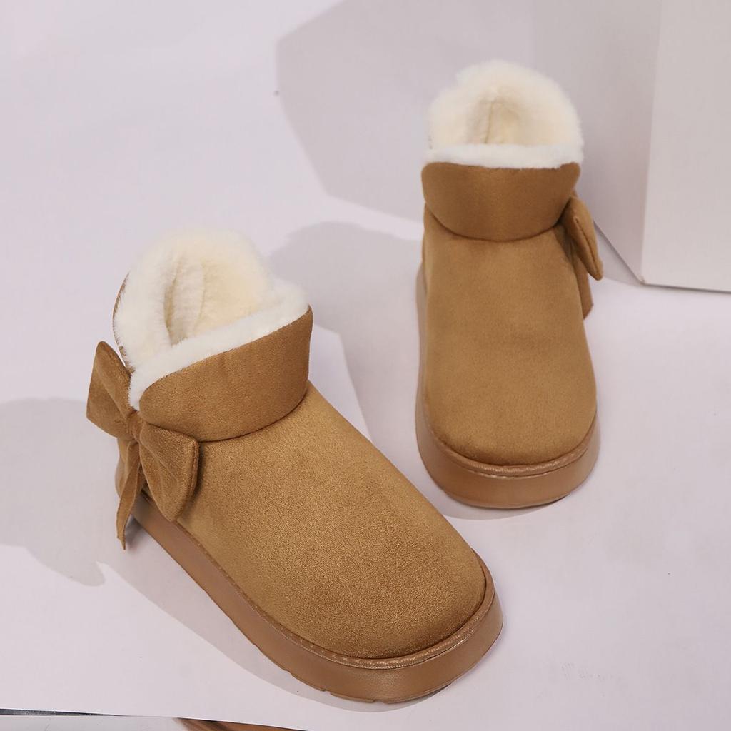 Уютные зимние сноубутсы с плюшевой подкладкой для мужчин и женщин - Элегантный бант, Мягкая подошва, Модные тапочки для дома/улицы