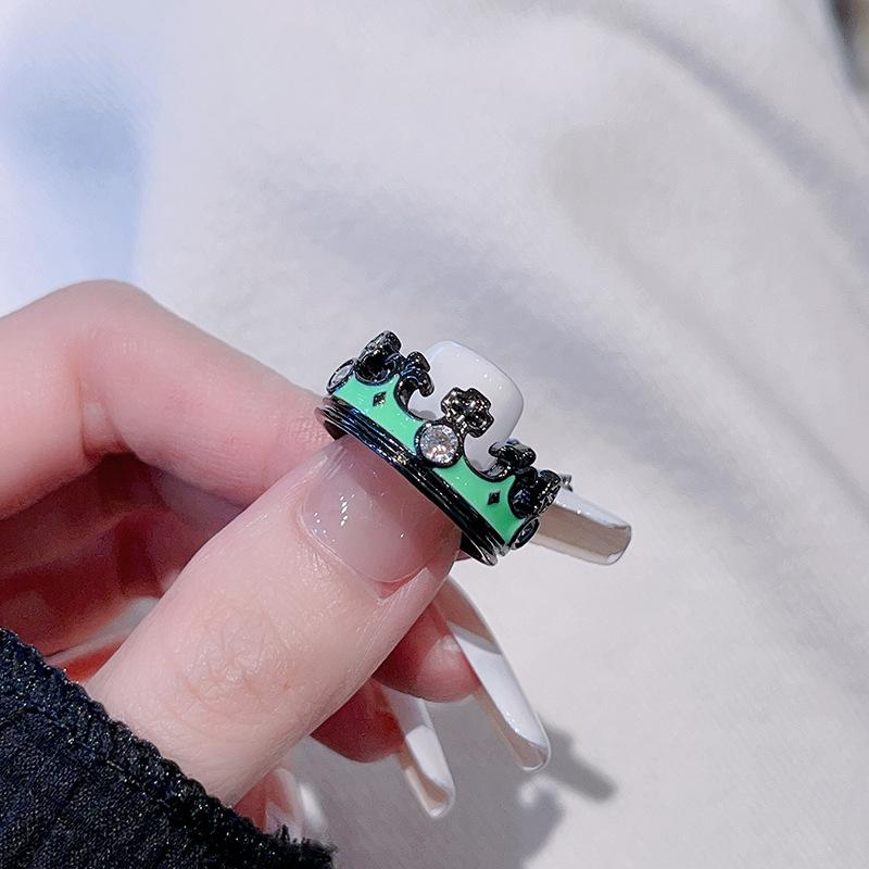 Темная Личность Ретро Корона Штабелируемое Открытое Кольцо Нишевый Дизайн Бант Высокий Класс Модный Крутой Кольцо