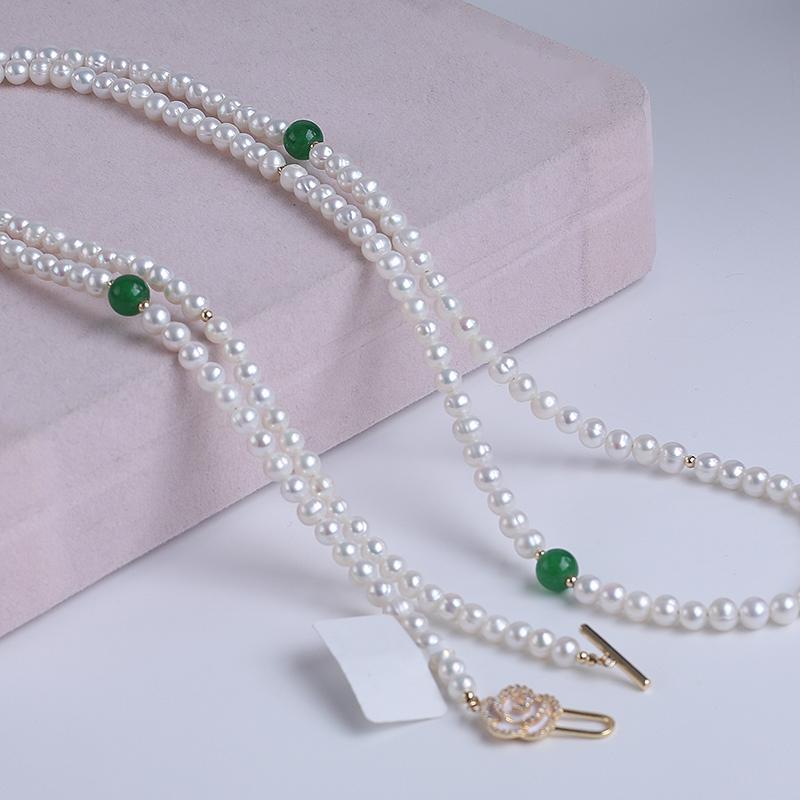 New Design Natural Freshwater Pearl Long Necklace for Women Flower Clasp Necklace Sweater Chain Fashion Jewelry