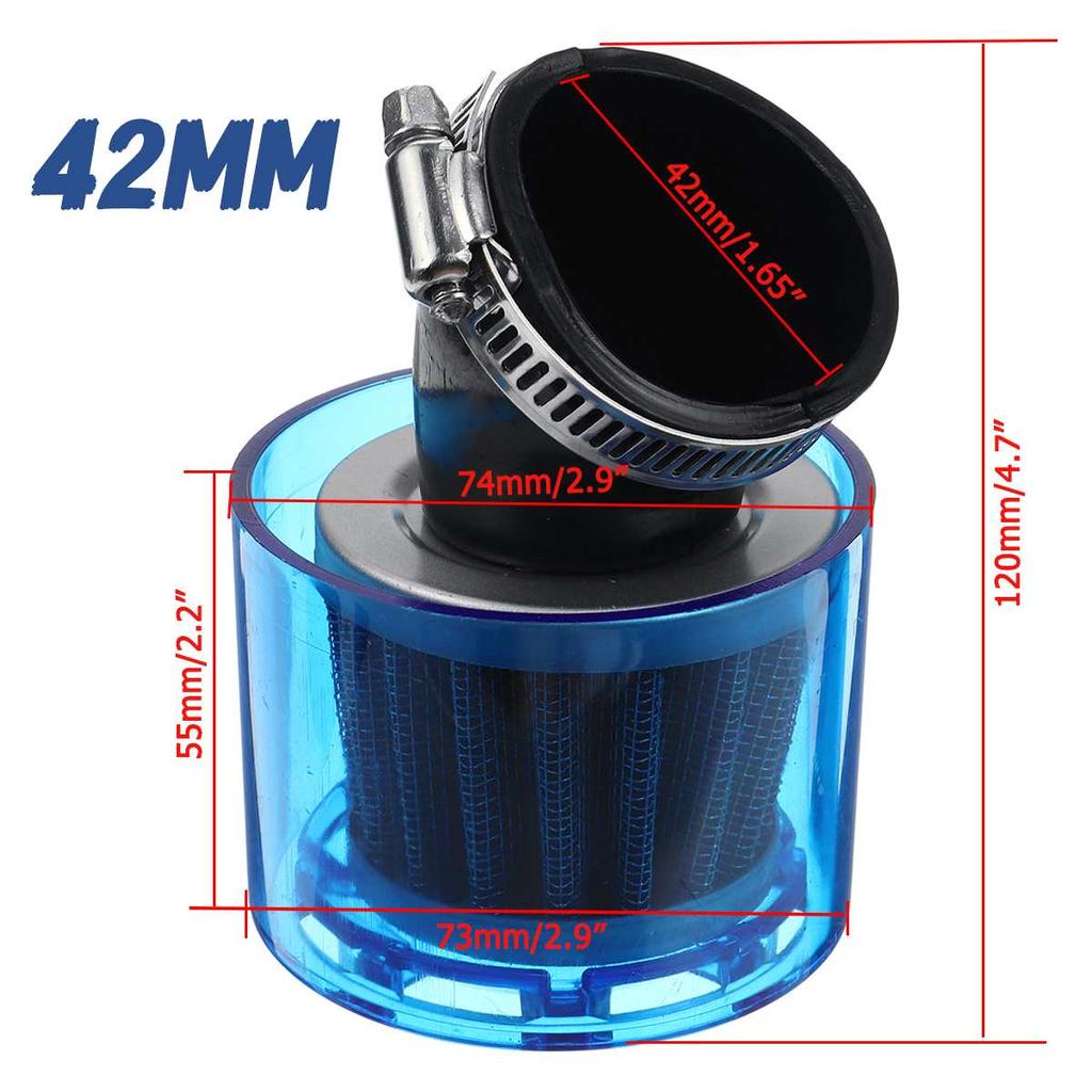 35/40/42/45/48 мм изгиб локтя горловины мотоцикла очиститель воздушного фильтра подходит для квадроциклов 125cc-250cc Pit Dirt Bike брызгозащищенный синий