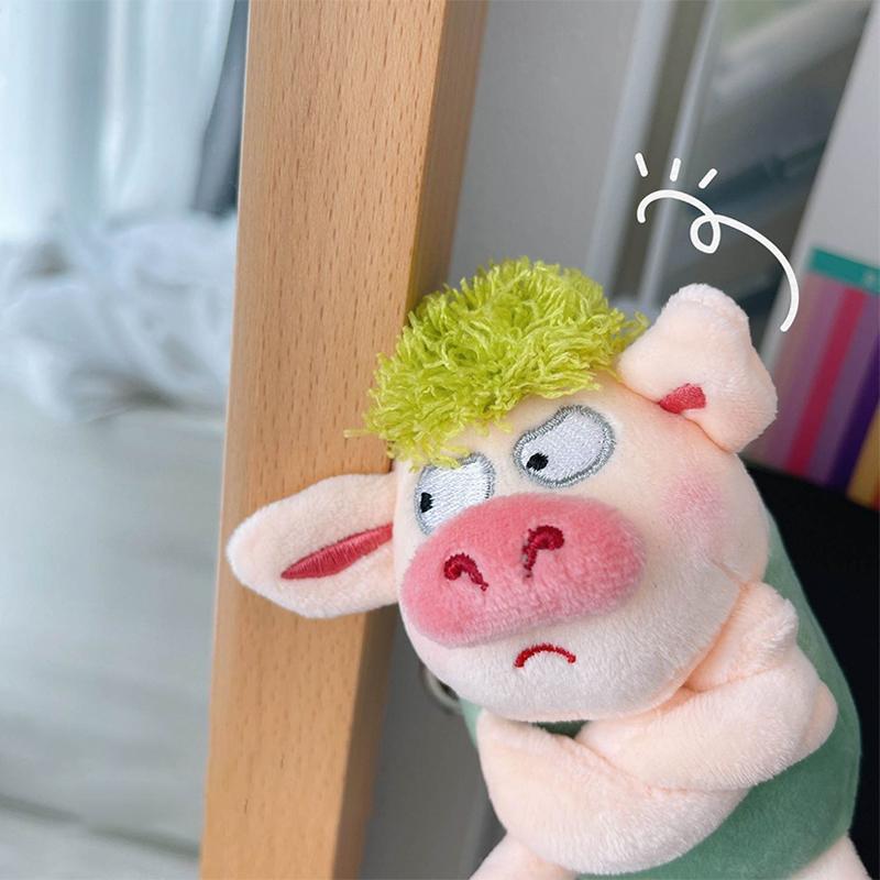 Adorable Animal Keychain Green Funny Hair Animals Pig Doll Toy Plush Pendant