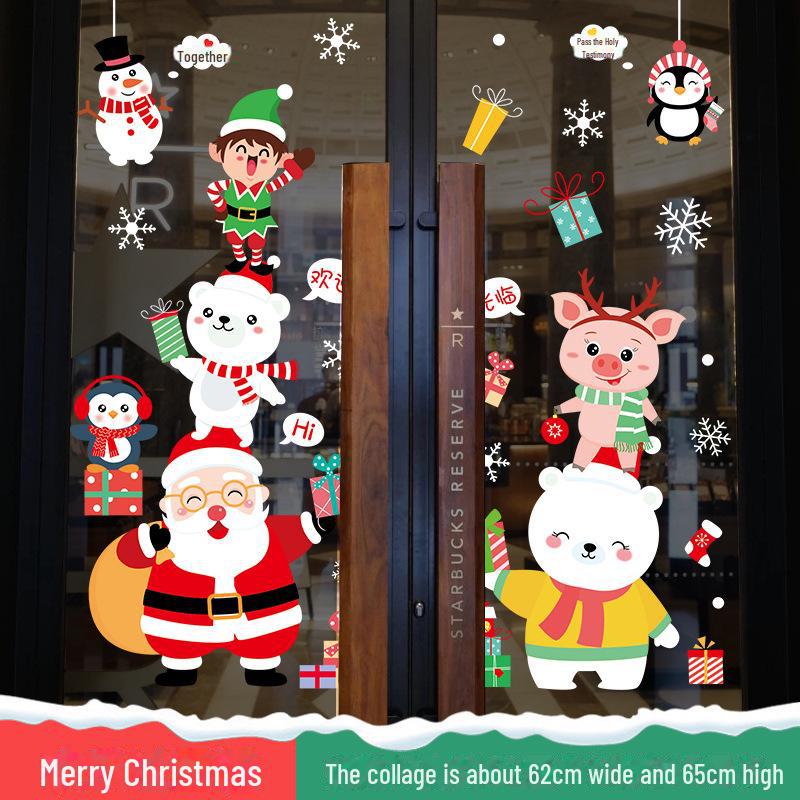 Рождественские настенные наклейки Санта-Клауса для витрин магазинов и торговых центров 2025 года — праздничное украшение для стеклянных окон.