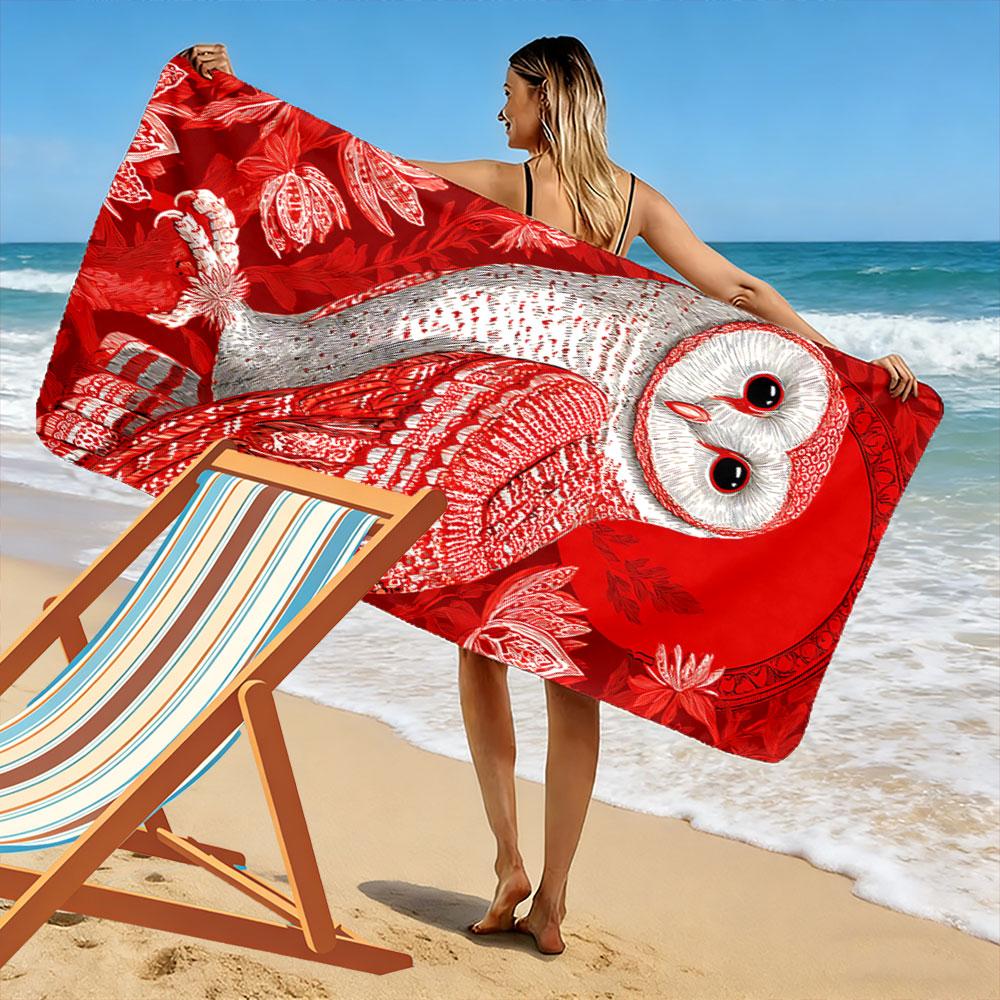 Red and White Owl Floral Design Beach Towel Quick-drying for Travel Outdoor Sports Jogging Beach and Swimming