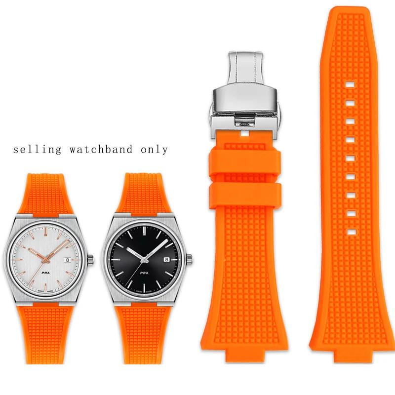 Raised Silicone Bracelet for TISSOT PRX Super Player T137.407/410 Series White Luminous Silicone Watch Strap for Men's Wristband