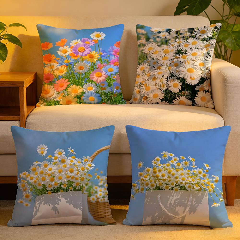 Cushion Cover Linen SkinFriendly Soft Decorative Case For Sofa Home Decor Fashion Daisy Pillow cover