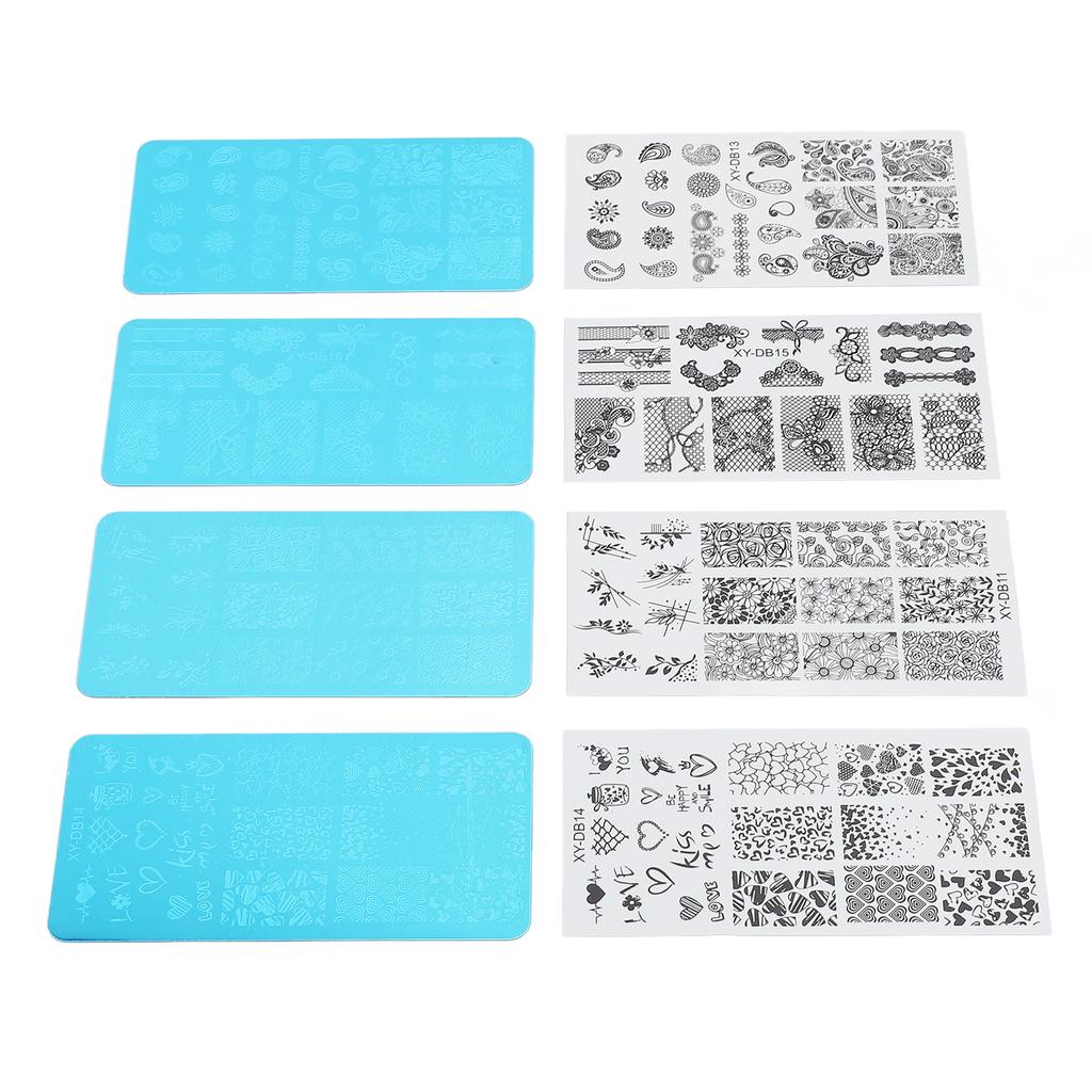 4 шт. Французский стемпинг для ногтей Пластина для стемпинга Имидж-пластина для стемпинга ногтей Стальная пластина для печати на ногтях с прозрачными пленками для ногтей