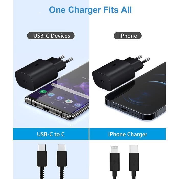 Pr De Chargeur USB C Samsung 25 W, Chargeur USB C Rapide Avec Câble De Chargeur USB C 1 M, Chargeur Mural PD3.0PPS Type C Pour[194]