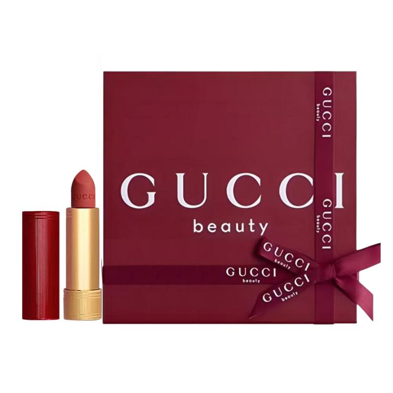 Gucci Золотая бархатная помада, Разноцветная бархатная помада Mist, Подарочная коробка в красной упаковке, Матовый цвет, №217 Valeria Rose