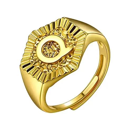 Шестигранные 3D тисненые кольца с начальными буквами алфавита А-Я для мужчин и женщин, регулируемый размер, золотой цвет 14 карат, семейные перстни, ювелирные изделия