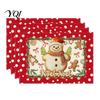 Linen Placemat Set 4Pcs Christmas Set, Cartoon Snowman Gingerbread Gnome Table Heat Insulation Pads Mat, Resistant Place Mat for Holiday Party