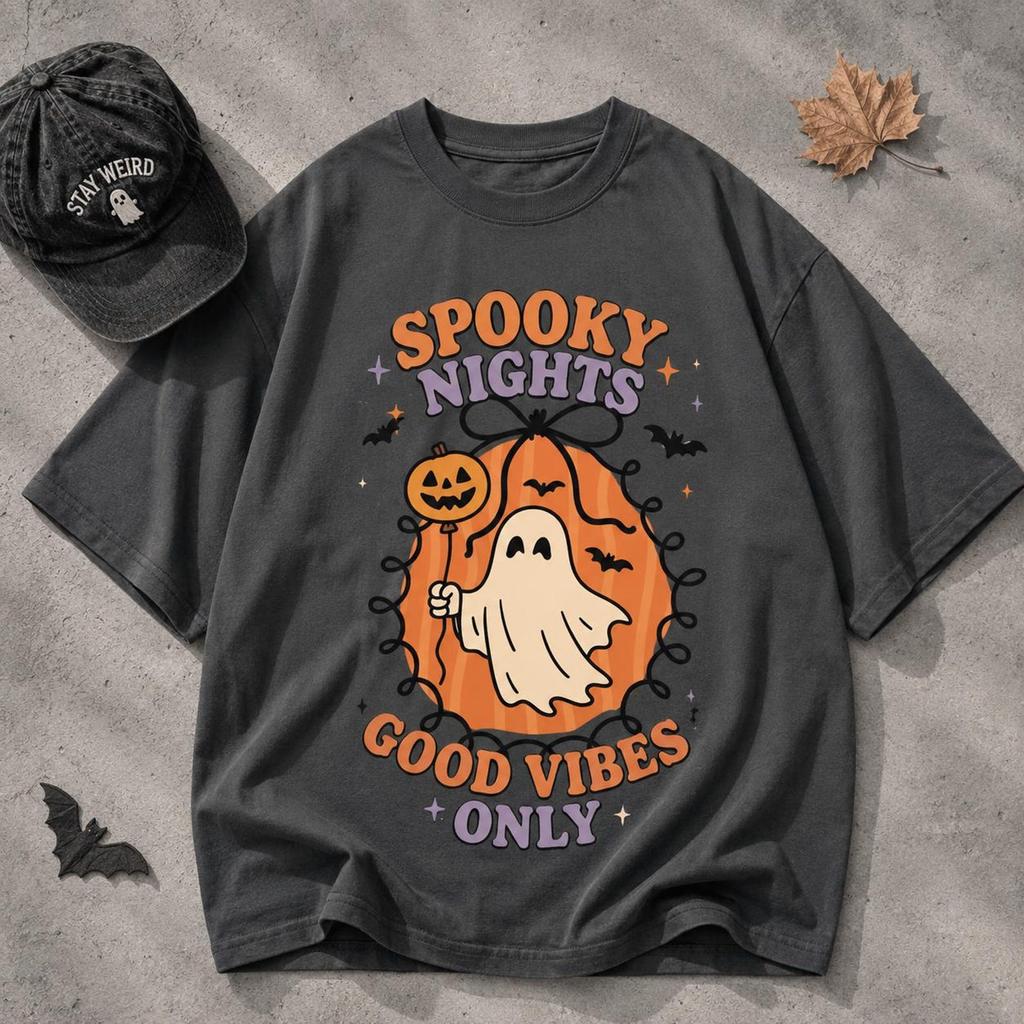 Spooky Nights Halloween Shirt, Cute Ghost Graphic Tee, Halloween T-Shirt, Fall Spooky Season Shirt, Ghost Lover Gift