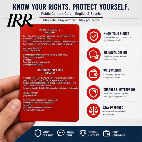 Red Legal Rights Card Public And Residential Contacts Know Your Sixth Amendment Dual-Language Warning for Non-Citizens on How to Assert Everyday