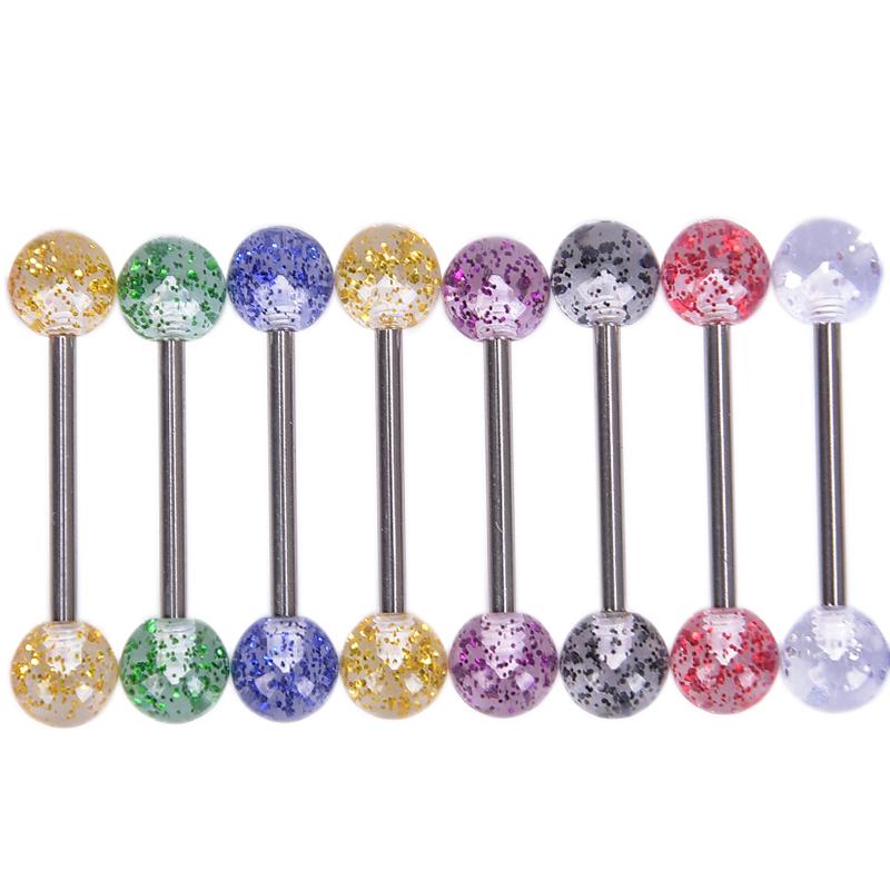 8PCS/Set Colorful Glitters Tongue Rings Barbell Ball Body Piercing Jewelry