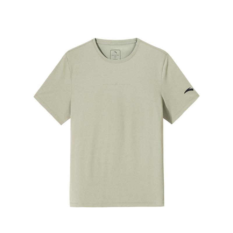 Anta Удобный простой однотонный свитер с круглым вырезом, дышащая спортивная футболка с коротким рукавом, мужские топы, плавающий серый цвет 952527115-3