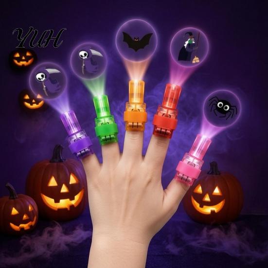 Plastic Projection Flashlight Halloween Finger Projector Light with Pumpkin Ghost Bat Patterns, Glowing Ring Toy for Kids, Spooky Party Prop LED Lamp